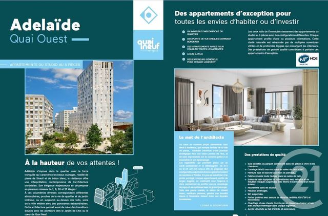 Appartement T4 à vendre - 4 pièces - 97.1 m2 - BORDEAUX - 33 - AQUITAINE - Century 21 Group Immo