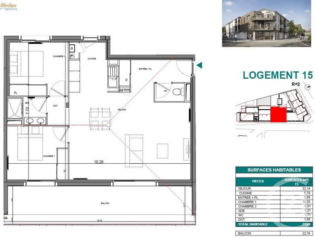 Appartement T3 à vendre - 3 pièces - 71.69 m2 - PARENTIS EN BORN - 40 - AQUITAINE - Century 21 Group Immo